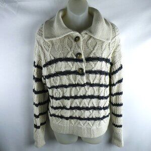 NEW Garnet Hill Linen & Organic-Cotton Button-Detail Fisherman Sweater S